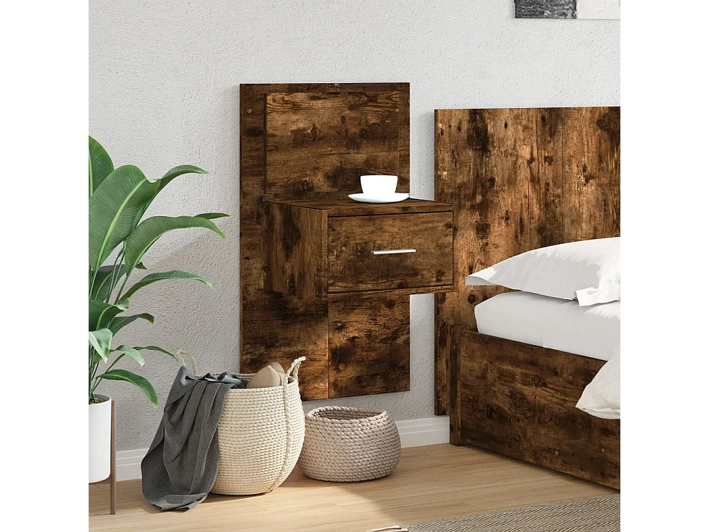 Mesita de noche | Mesilla de noche de pared con luces LED roble ahumado