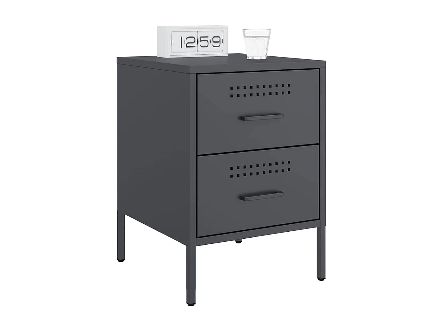 Nachttisch 2er Set-Beistelltisch-Nachttischkommode Anthrazit 36x39x50,5 cm Stahl SHL21662