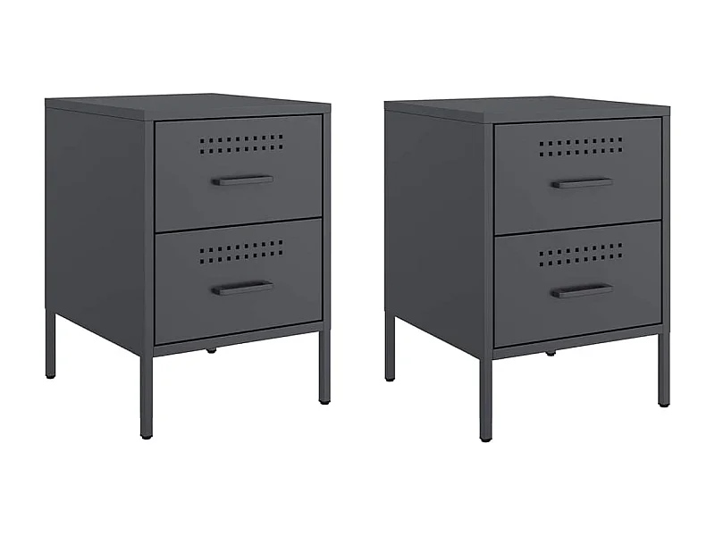 Tables de chevet lot de 2 avec tiroirs anthracite 36x39x50,5 cm acier