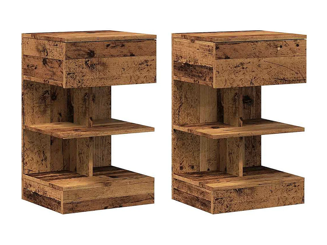 Nachttisch 2er Set-Beistelltisch-Nachttischkommode Altholz-Optik 40x35x65 cm Holzwerkstoff SHL42907