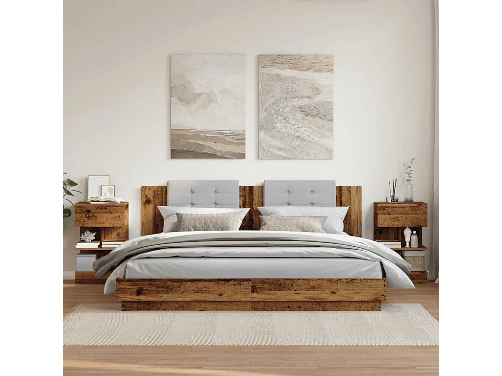 Nachttisch 2er Set-Beistelltisch-Nachttischkommode Altholz-Optik 40x35x65 cm Holzwerkstoff SHL42907