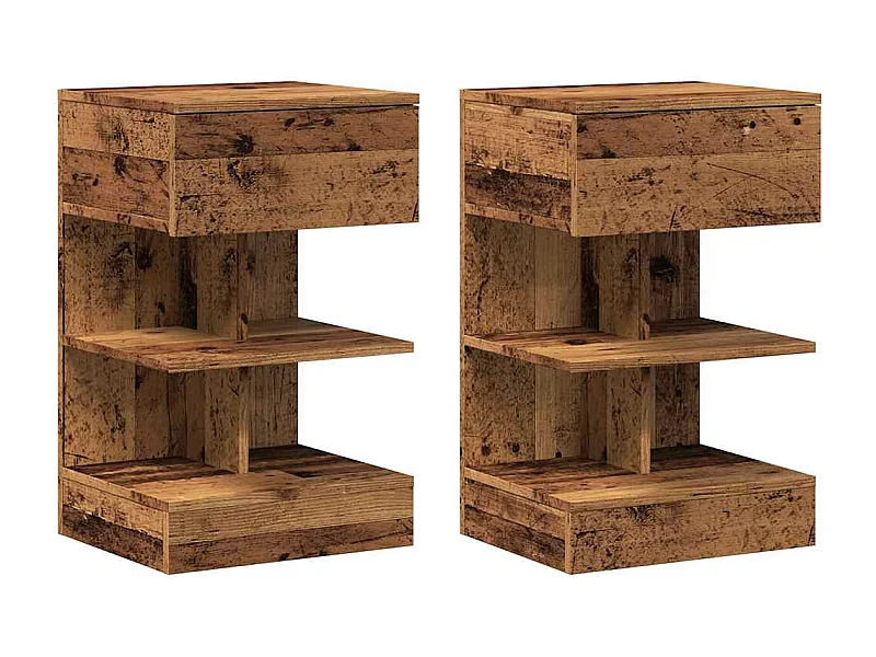 Nachttisch 2er Set-Beistelltisch-Nachttischkommode Altholz-Optik 40x35x65 cm Holzwerkstoff SHL42907