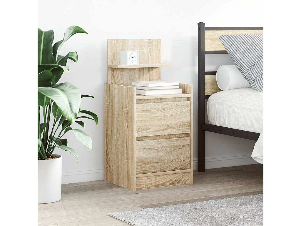 Nachttisch-Beistelltisch mit 2 Schubladen Sonoma-Eiche 38x34x80 cm SHL85989