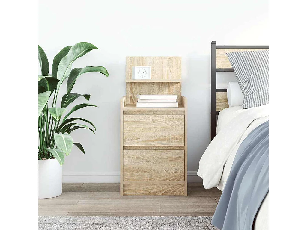 Nachttisch-Beistelltisch mit 2 Schubladen Sonoma-Eiche 38x34x80 cm SHL85989