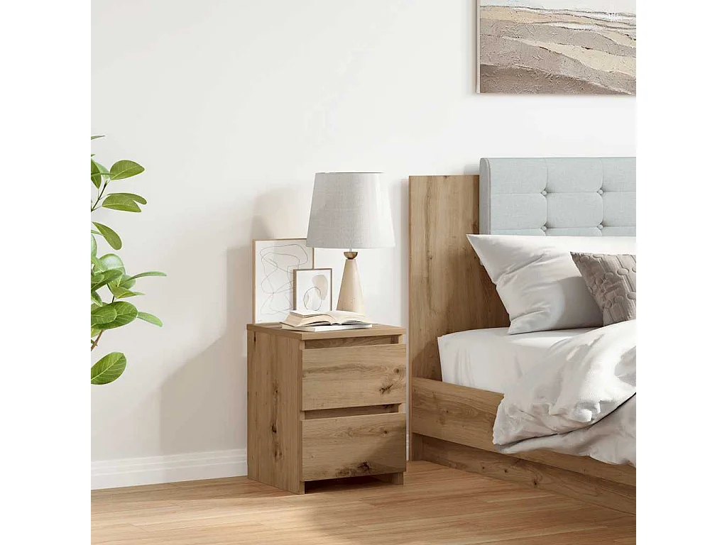 Nachtkastje | Bijzettafel Modern | Opbergkastje 30x30x40 cm bewerkt hout artisanaal eikenkleurig