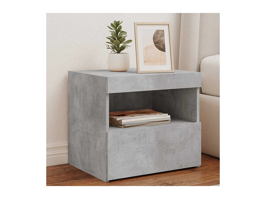 Mesita de noche | Mesilla de noche con luces LED gris hormigón 50x40x45 cm