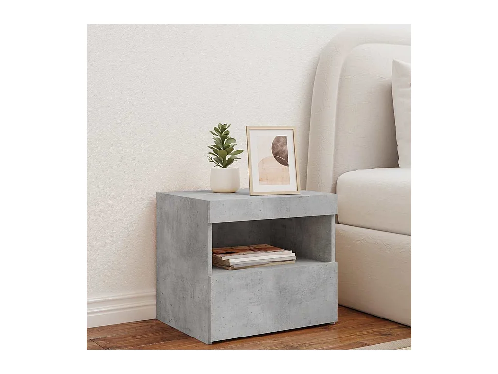 Mesita de noche | Mesilla de noche con luces LED gris hormigón 50x40x45 cm