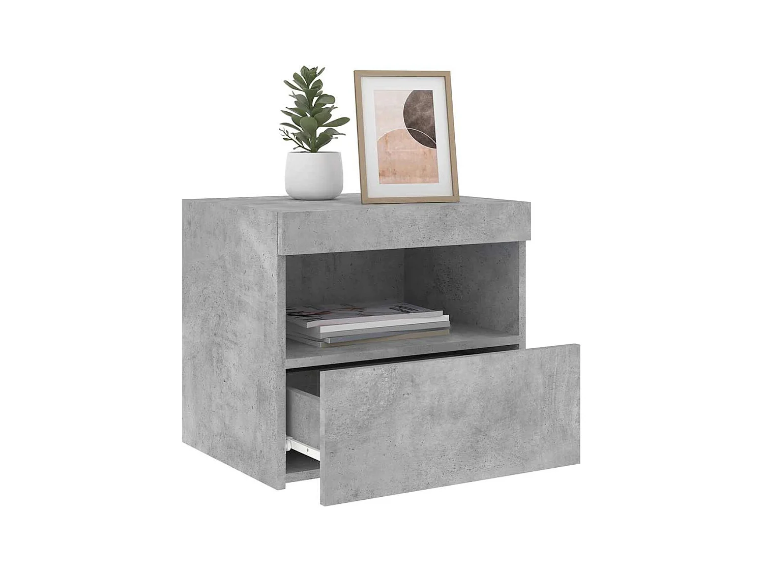 Mesita de noche | Mesilla de noche con luces LED gris hormigón 50x40x45 cm