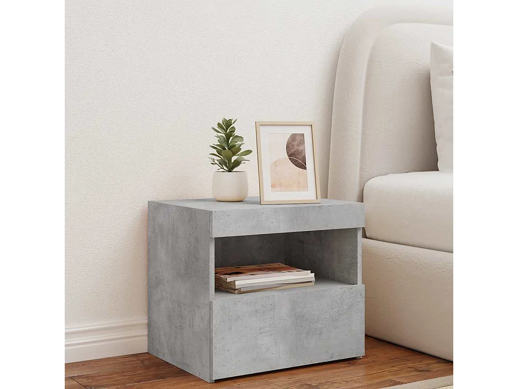Mesita de noche | Mesilla de noche con luces LED gris hormigón 50x40x45 cm