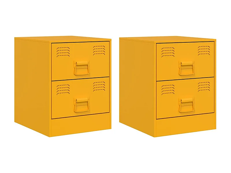 Tables de chevet lot de 2 avec tiroirs jaune 34,5x39x44 cm acier