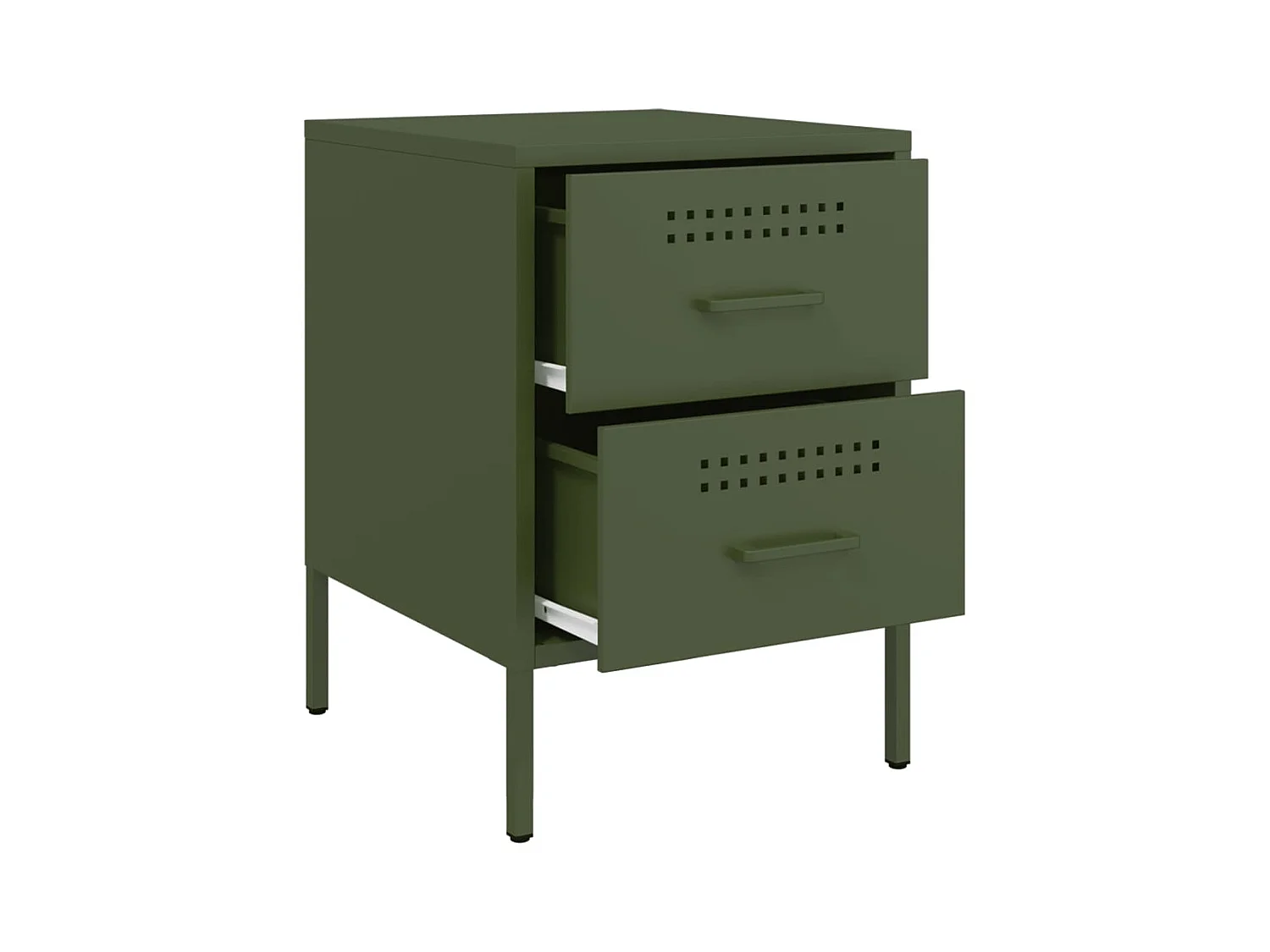 Mesita de noche | Mesilla de noche de acero verde oliva 36x39x50,5 cm