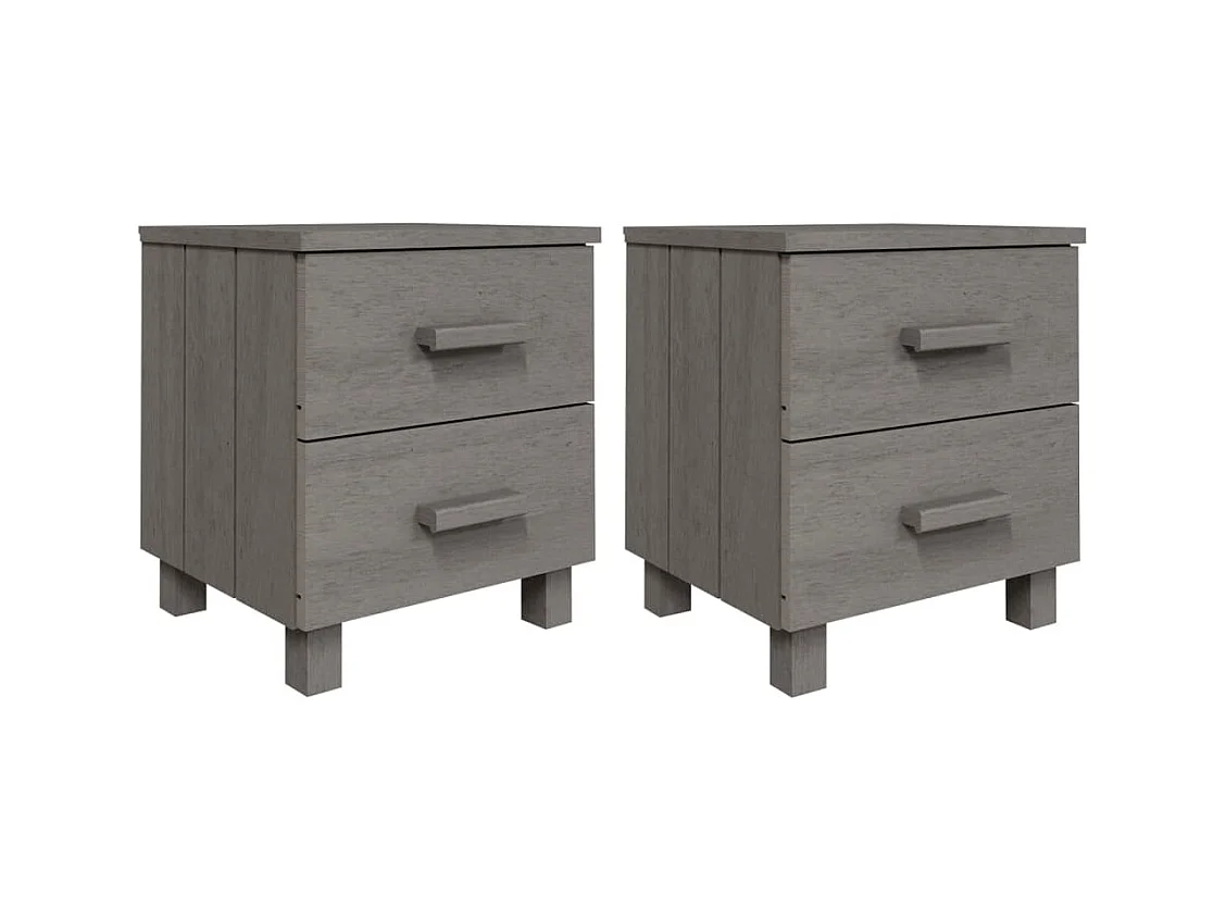 Mesitas de noche | Mesilla de noche 2 uds HAMAR pino macizo gris claro 40x35x44,5 cm