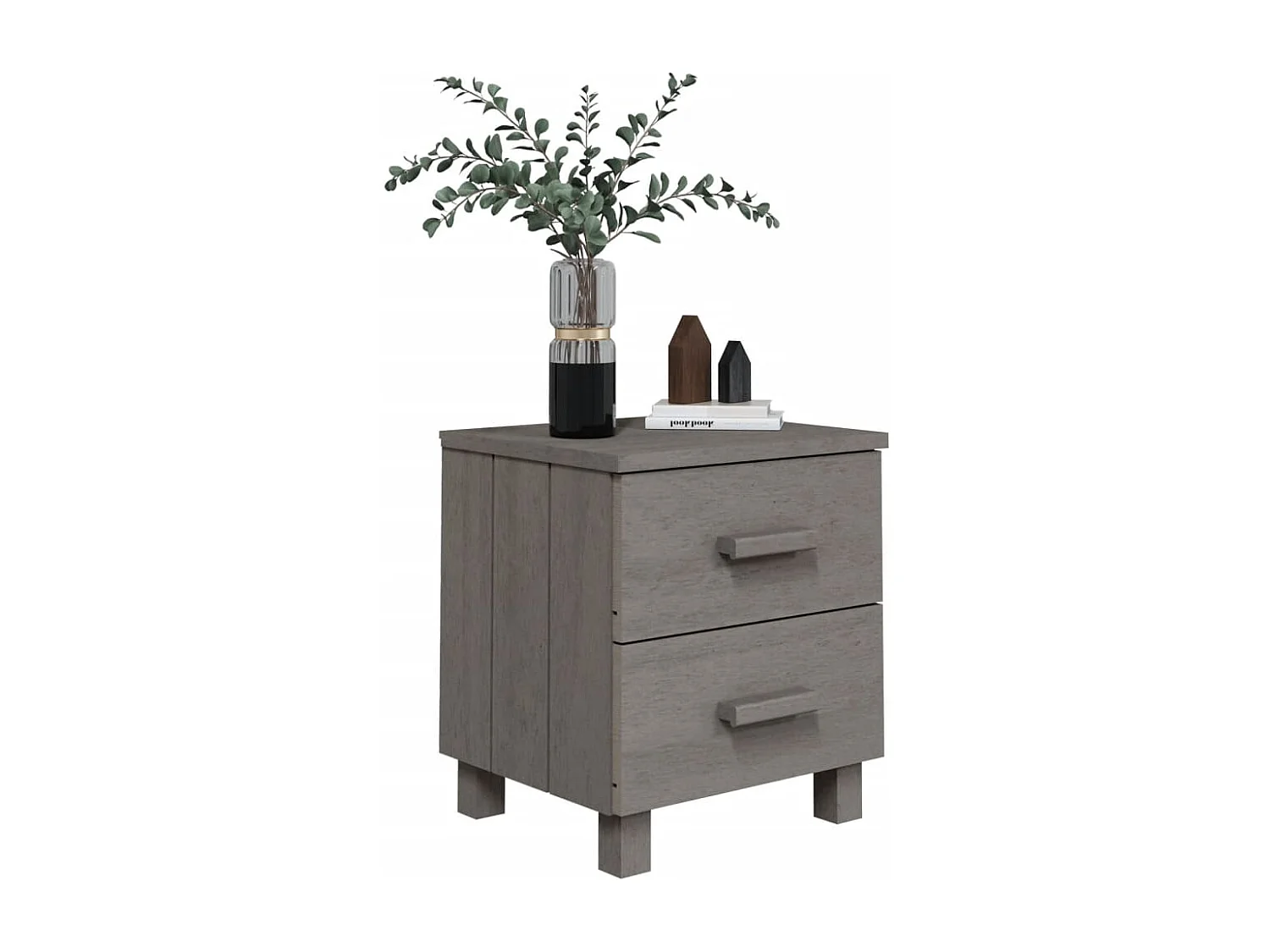 Mesitas de noche | Mesilla de noche 2 uds HAMAR pino macizo gris claro 40x35x44,5 cm