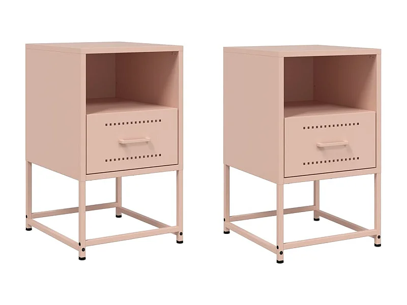 Tables de chevet lot de 2 avec tiroirs rose 36x39x60,5 cm acier