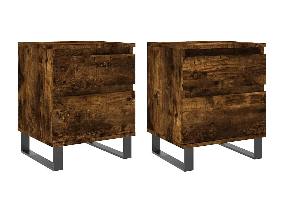 Nachttisch 2er Set-Beistelltisch-Nachttischkommode Räuchereiche 40x35x50 cm Holzwerkstoff SHL65372