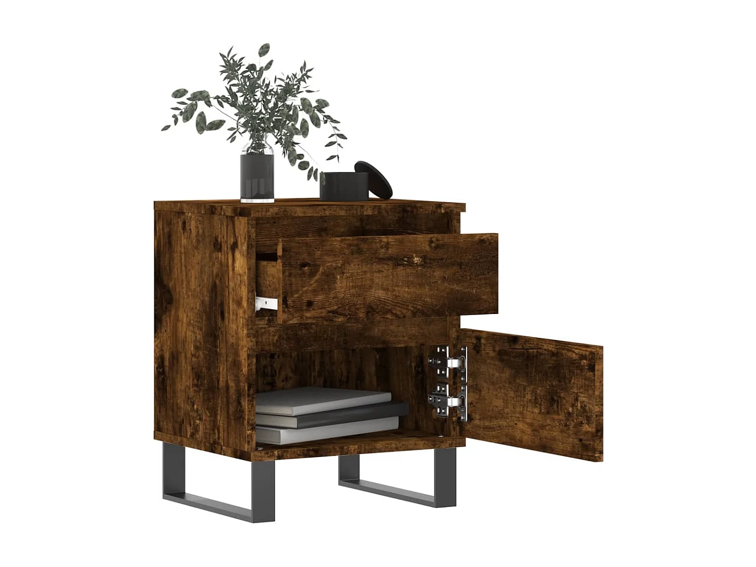 Nachttisch 2er Set-Beistelltisch-Nachttischkommode Räuchereiche 40x35x50 cm Holzwerkstoff SHL65372