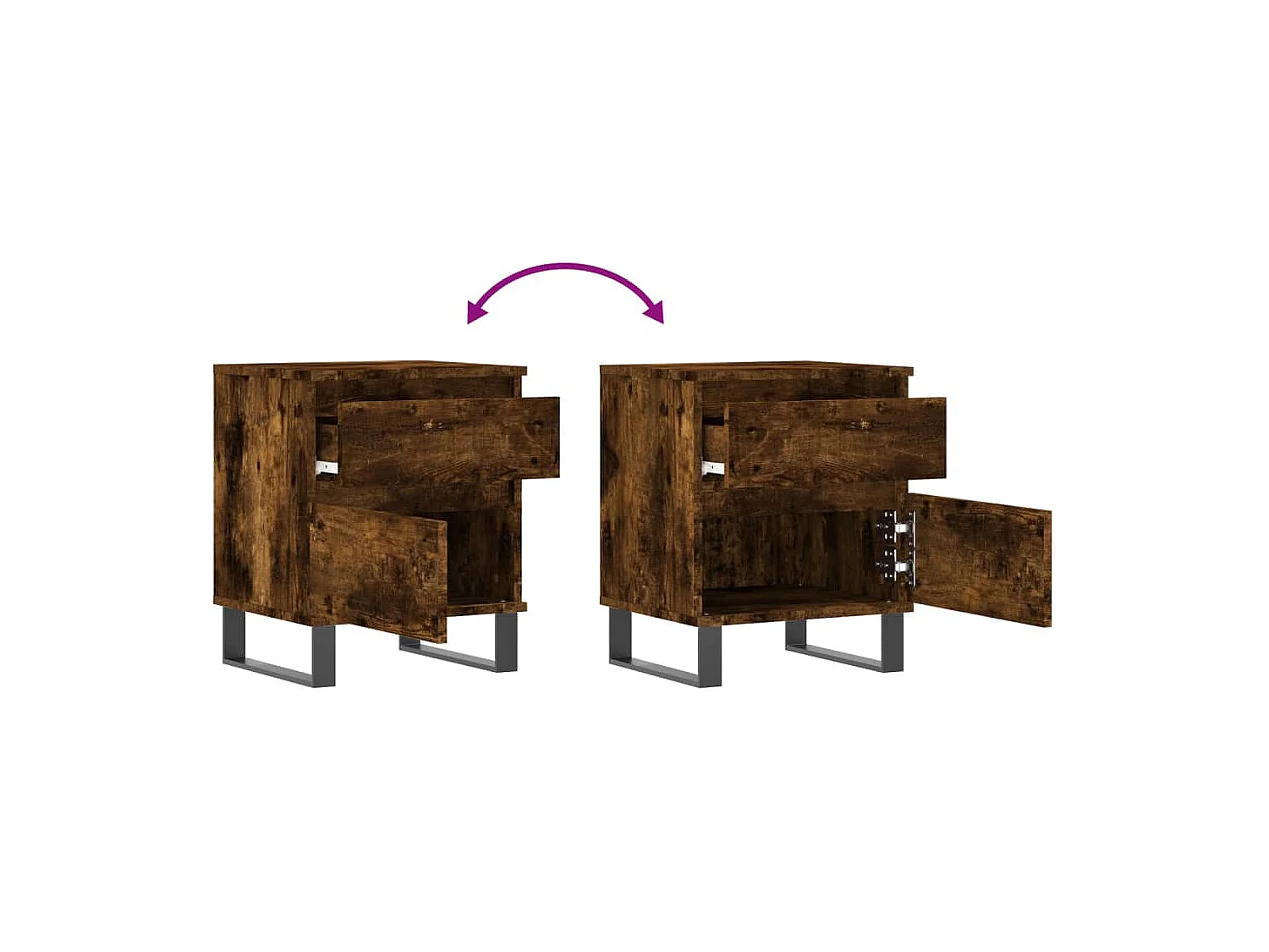 Nachttisch 2er Set-Beistelltisch-Nachttischkommode Räuchereiche 40x35x50 cm Holzwerkstoff SHL65372