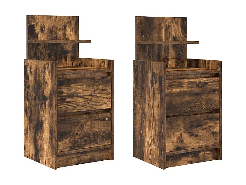 Lot de 2 Tables de chevet avec 2 tiroirs chêne fumé 38x34x80 cm