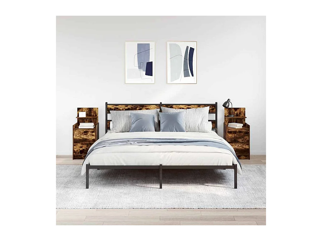 Pack 2 uds Mesilla de noche | Mesitas de noche con 2 cajones roble ahumado 38x34x80 cm