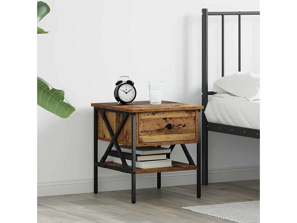 Mesita de Noche | Armario de Noche con cajón Madera vieja 40x42x45 cm