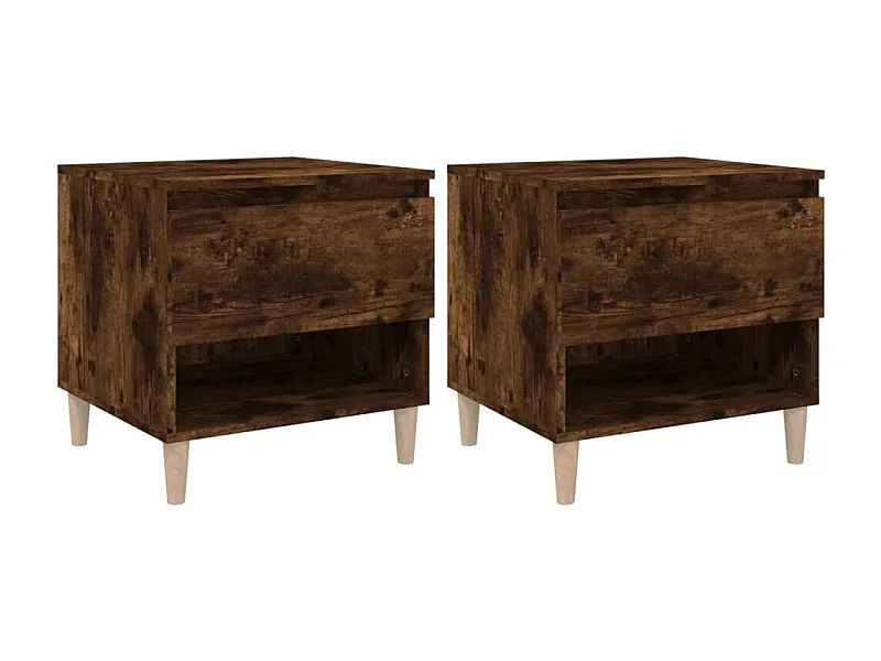 Nachttisch 2er Set-Beistelltisch-Nachttischkommode Räuchereiche 50x46x50 cm Holzwerkstoff SHL28959