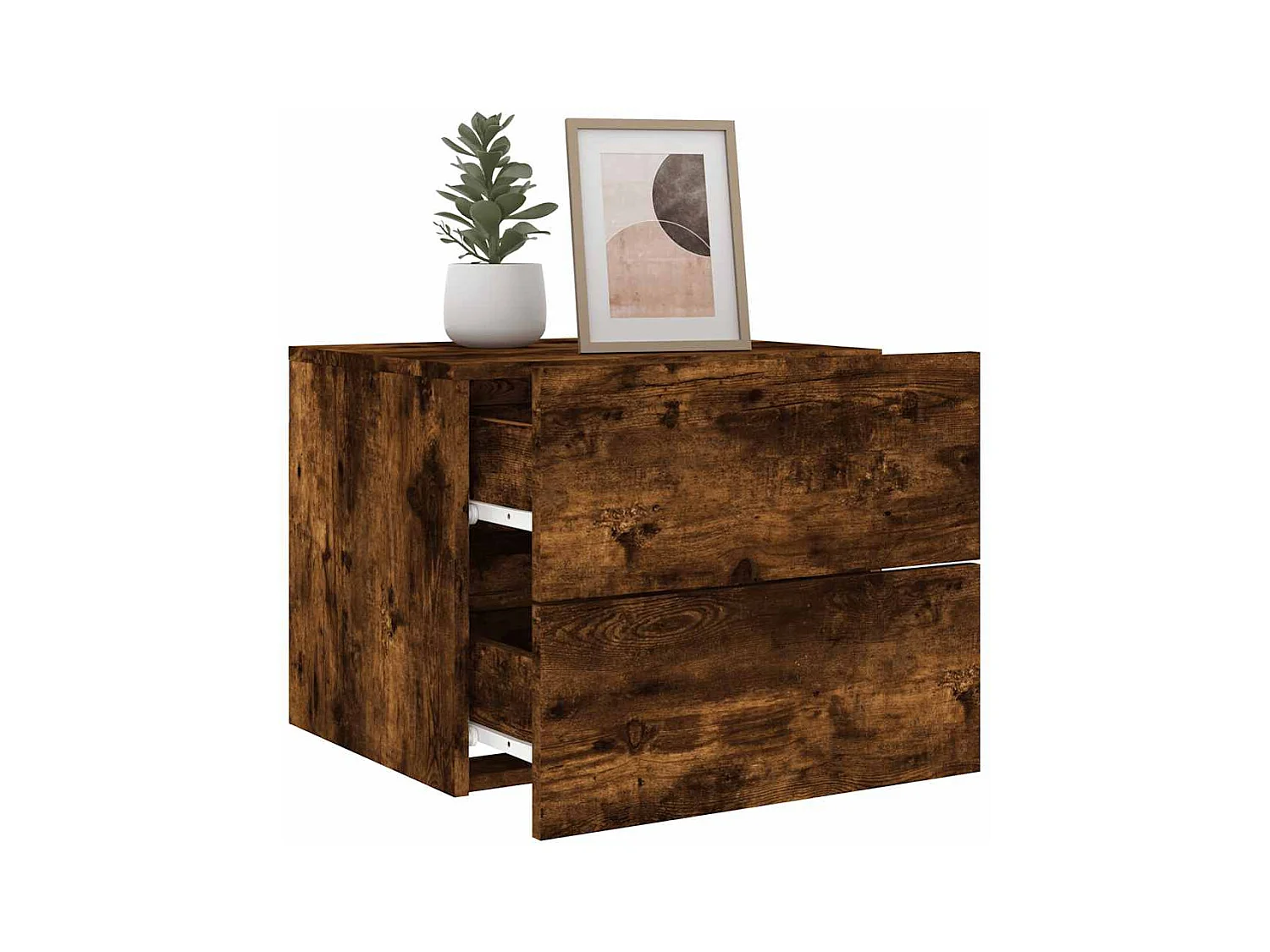 Mesitas de noche | Mesilla de noche de pared con luces LED 2 uds roble ahumado