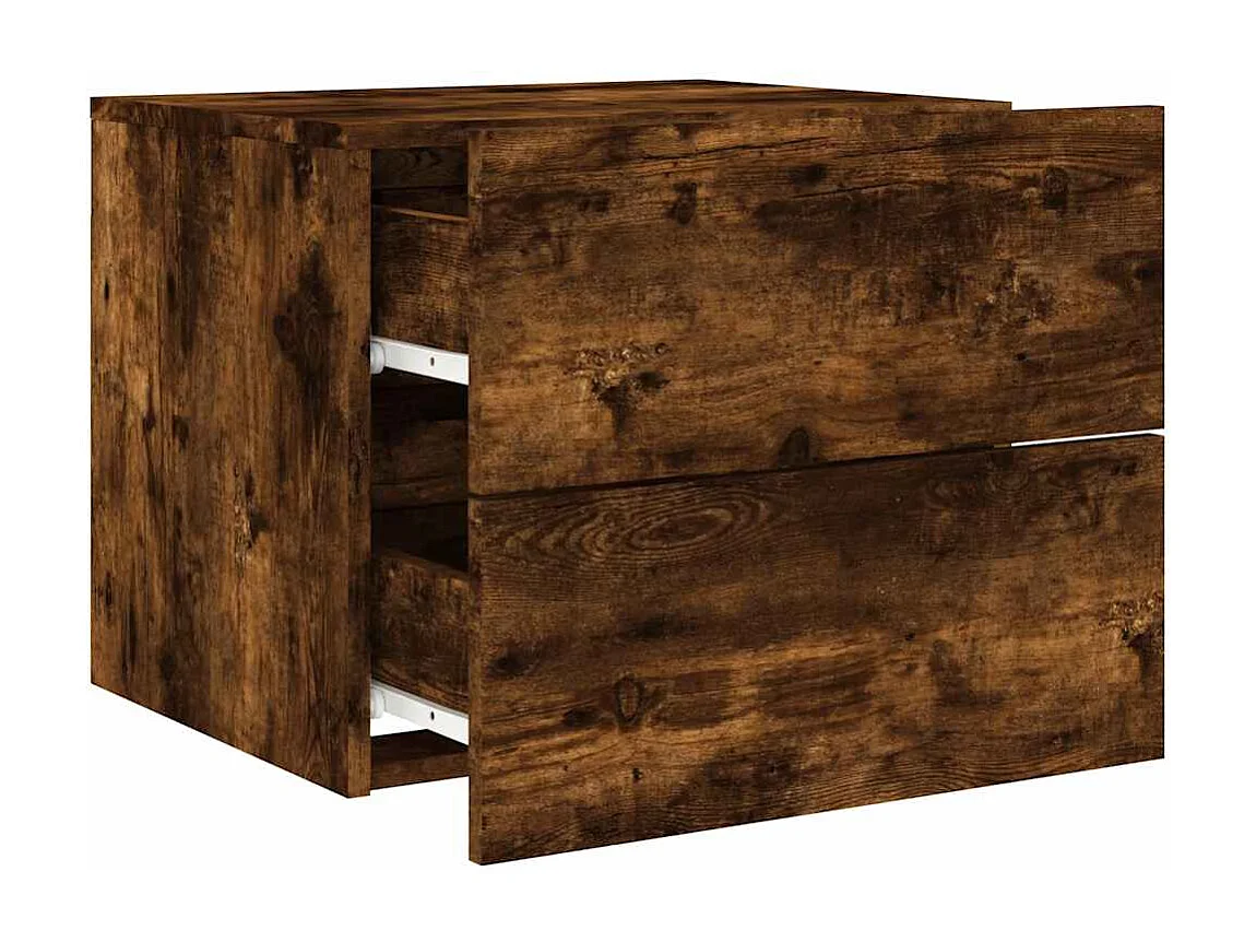 Mesitas de noche | Mesilla de noche de pared con luces LED 2 uds roble ahumado