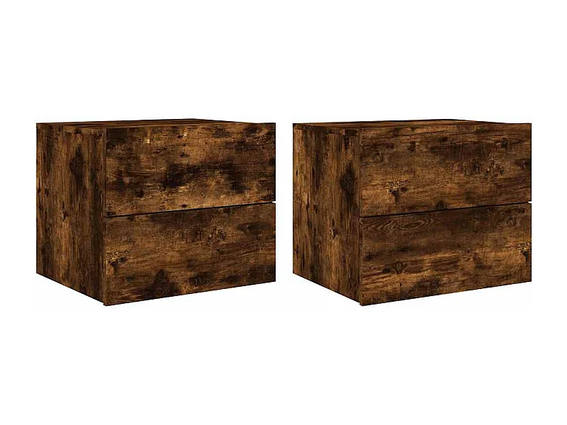 Nachttisch hängend 2er Set | Wand-Nachttische mit LED-Leuchten Räuchereiche SHL96179