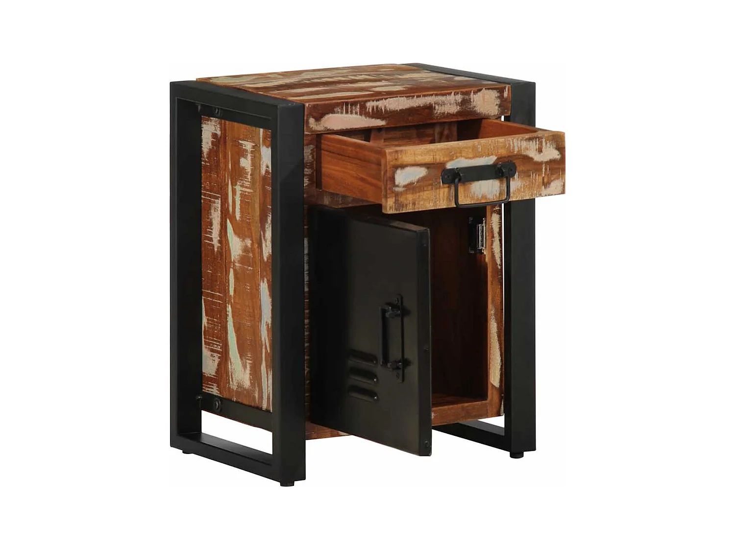 Mesilla de noche | Mesita de noche multicolor 40x30x50 cm madera maciza reciclada