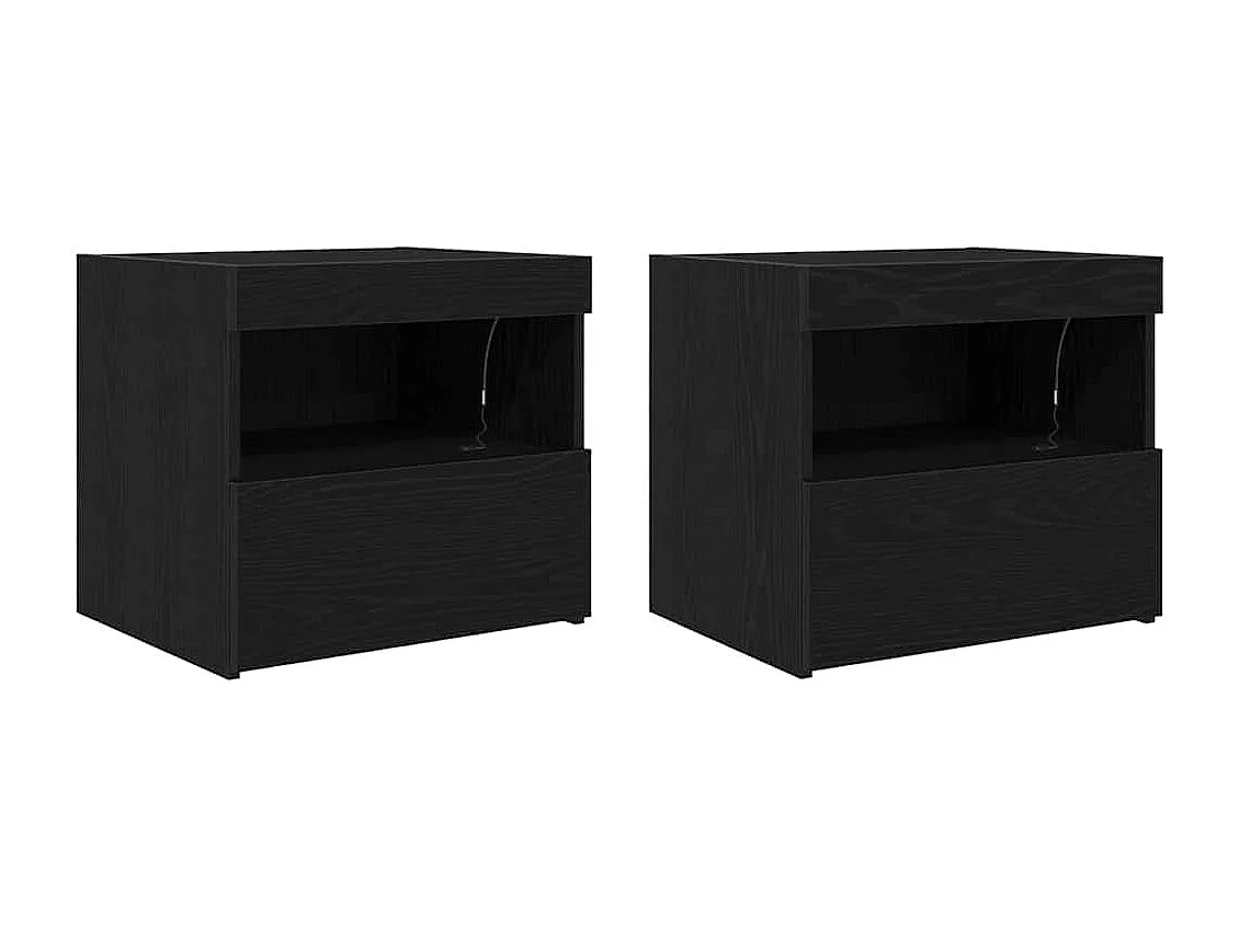 Lot de 2 Tables de chevet avec tiroir Chêne noir 50x40x45 cm