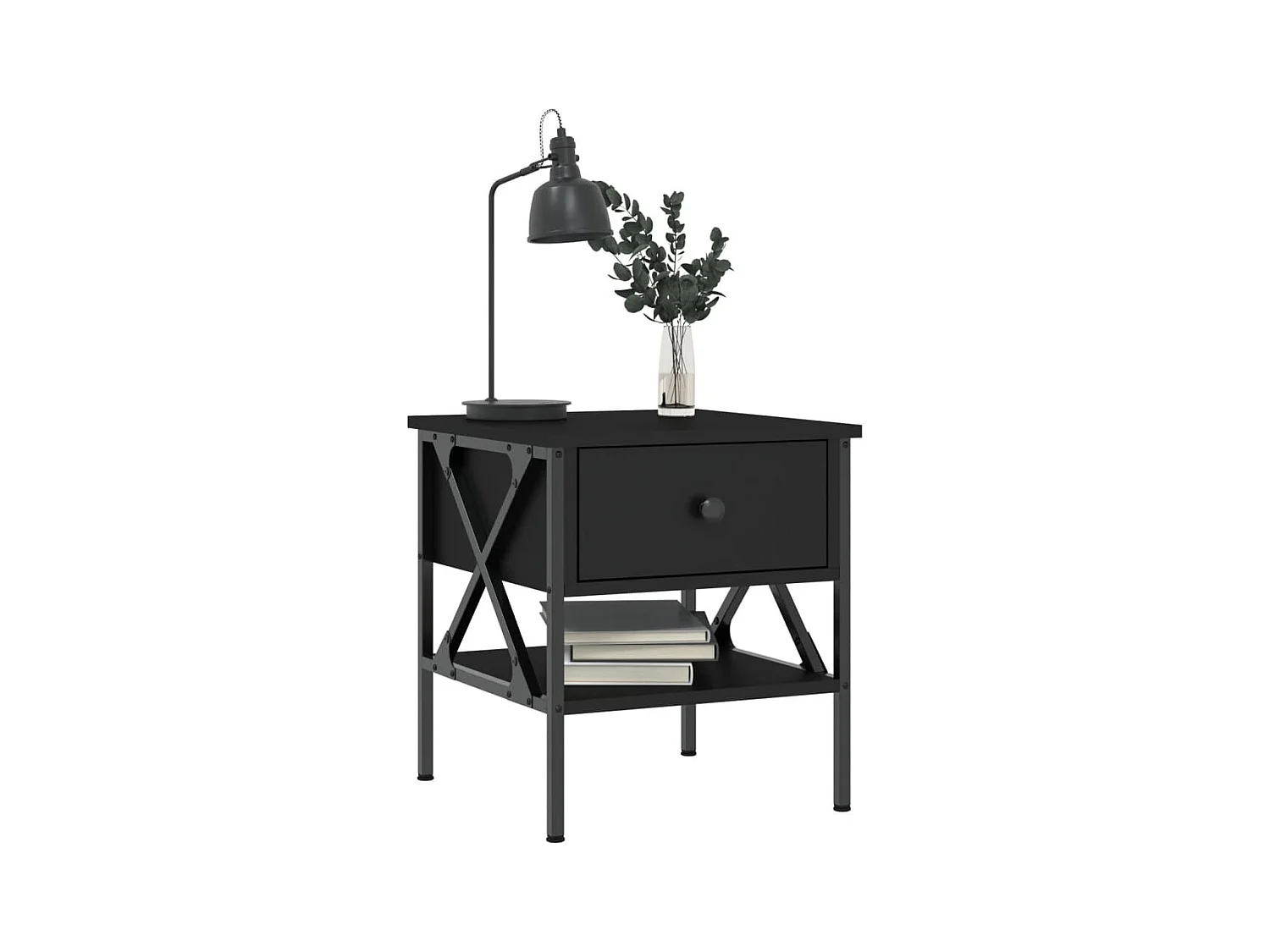 Mesita de noche | Mesilla de noche madera de ingeniería negro 40x42x45 cm