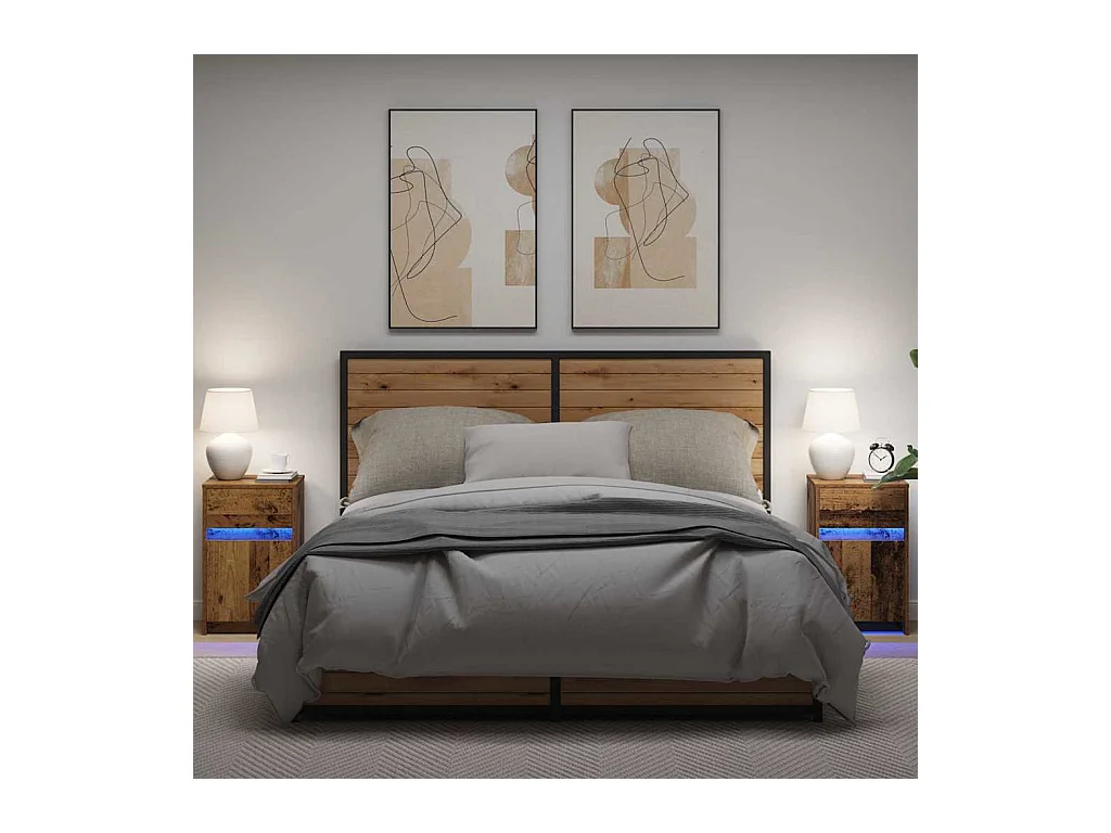 Mesita de Noche | Armario de Noche LED 2 uds. Madera vieja 38x34x61 cm