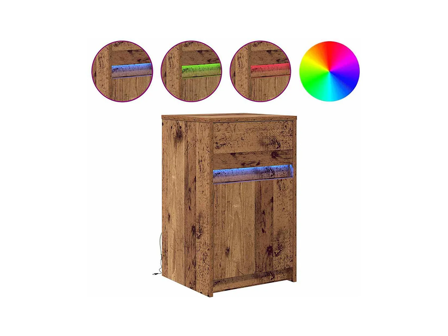 Mesita de Noche | Armario de Noche LED 2 uds. Madera vieja 38x34x61 cm