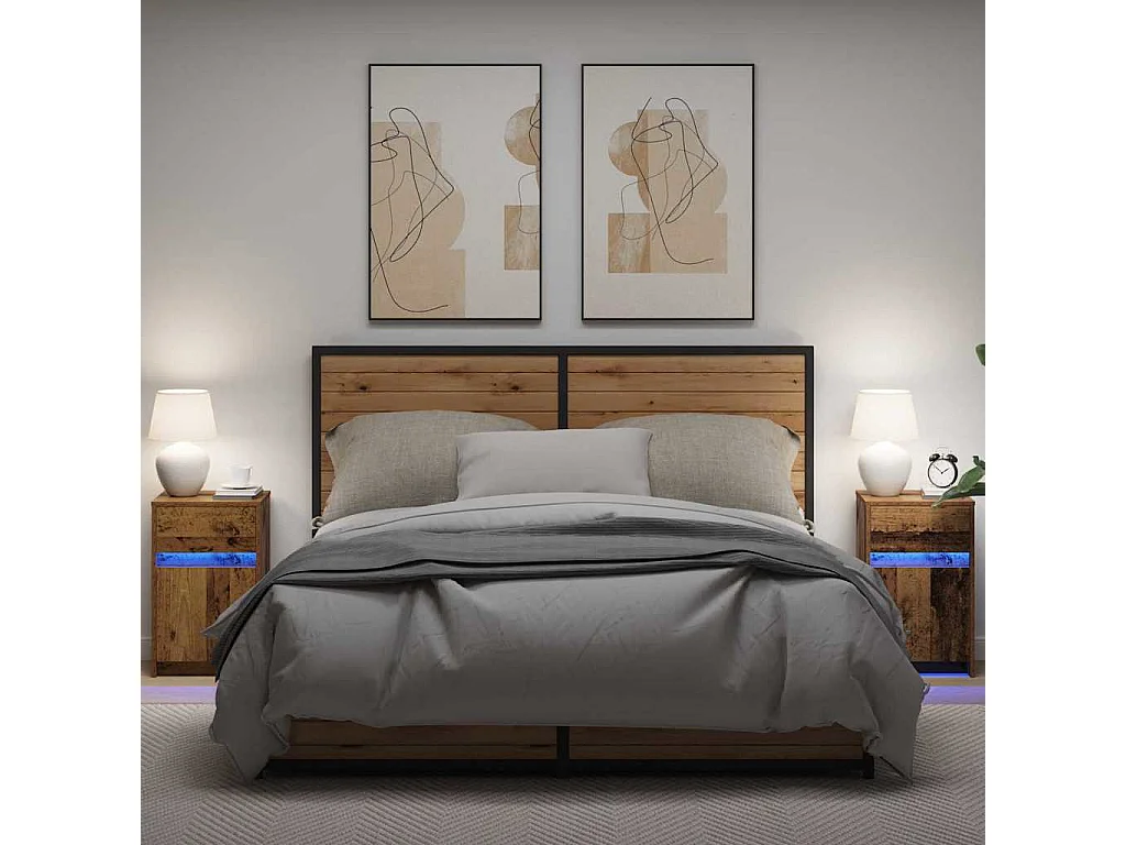 Mesita de Noche | Armario de Noche LED 2 uds. Madera vieja 38x34x61 cm