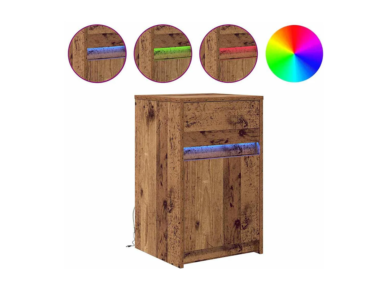 Mesita de Noche | Armario de Noche LED 2 uds. Madera vieja 38x34x61 cm