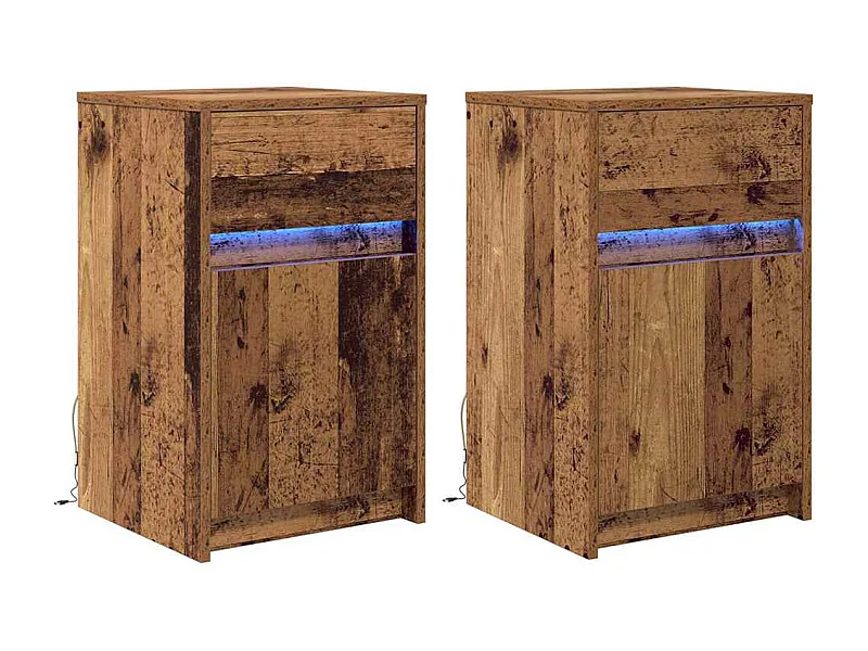 Table de chevet LED Lot de 2 avec tiroir Bois ancien 38x34x61 cm