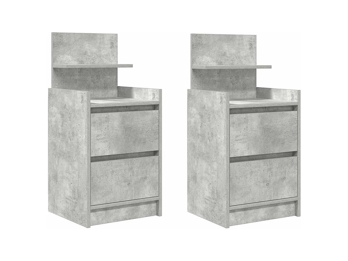 Pack 2 uds Mesilla de noche | Mesitas de noche con 2 cajones gris hormigón 38x34x80 cm