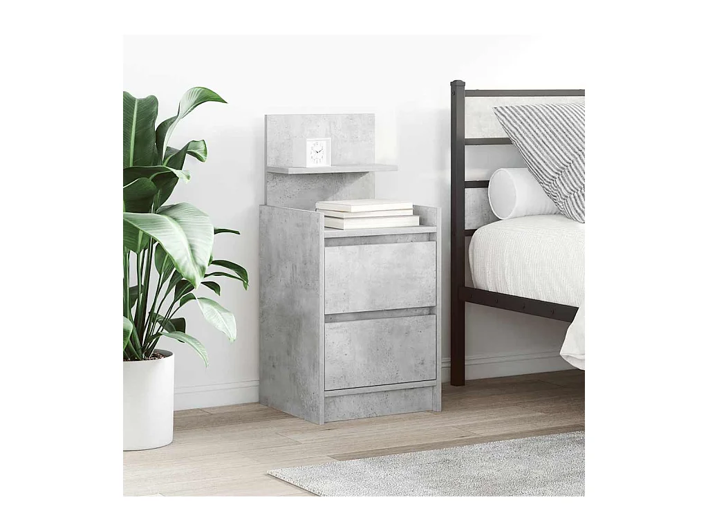Pack 2 uds Mesilla de noche | Mesitas de noche con 2 cajones gris hormigón 38x34x80 cm