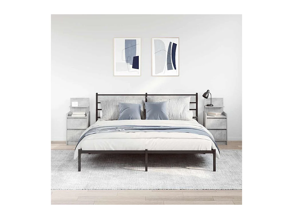 Pack 2 uds Mesilla de noche | Mesitas de noche con 2 cajones gris hormigón 38x34x80 cm