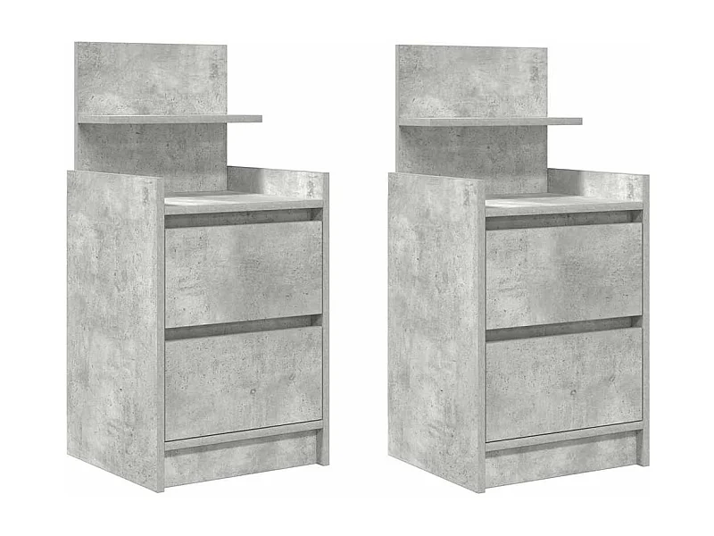 Lot de 2 Tables de chevet avec 2 tiroirs gris béton 38x34x80 cm