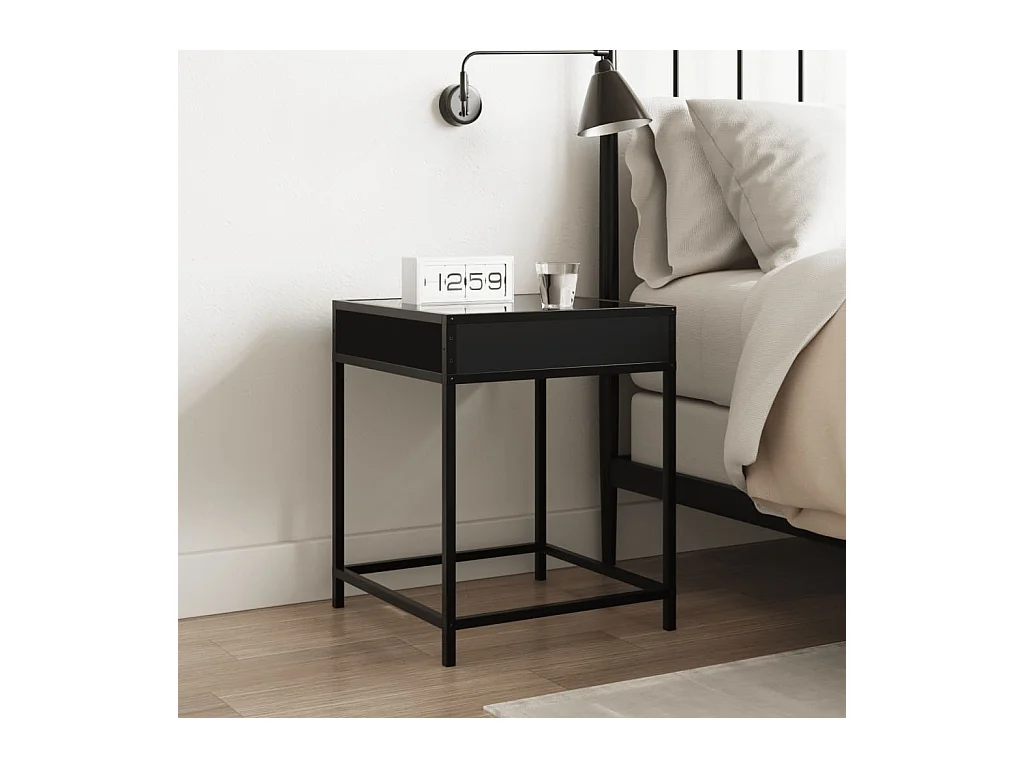 Mesita de noche | Mesilla de noche con Infinity LED negra 40x40x51 cm