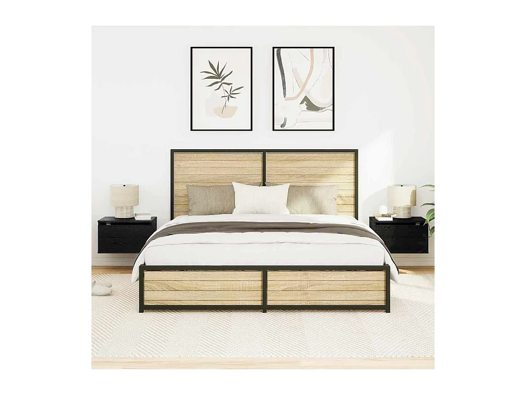 Mesita de Noche | Armario de Noche montado en la pared con 2 uds. Roble negro