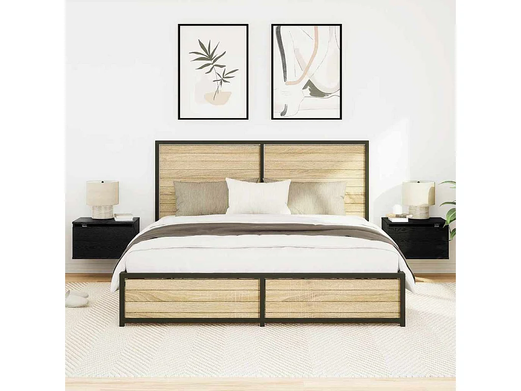 Nachtkastje | Wandkastje met 2 pcs Zwart eiken 50 x 36 x 30 cm Bewerkt hout