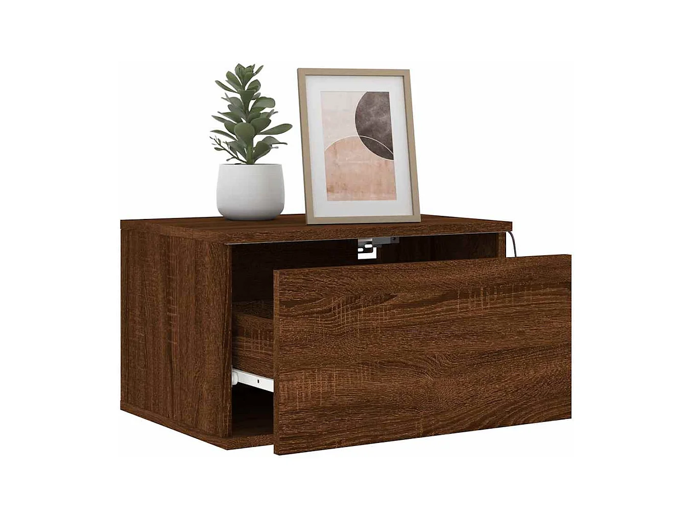 Mesitas de noche | Mesilla de noche de pared con luces LED 2 unidades roble marrón