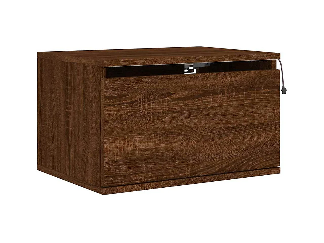 Mesitas de noche | Mesilla de noche de pared con luces LED 2 unidades roble marrón