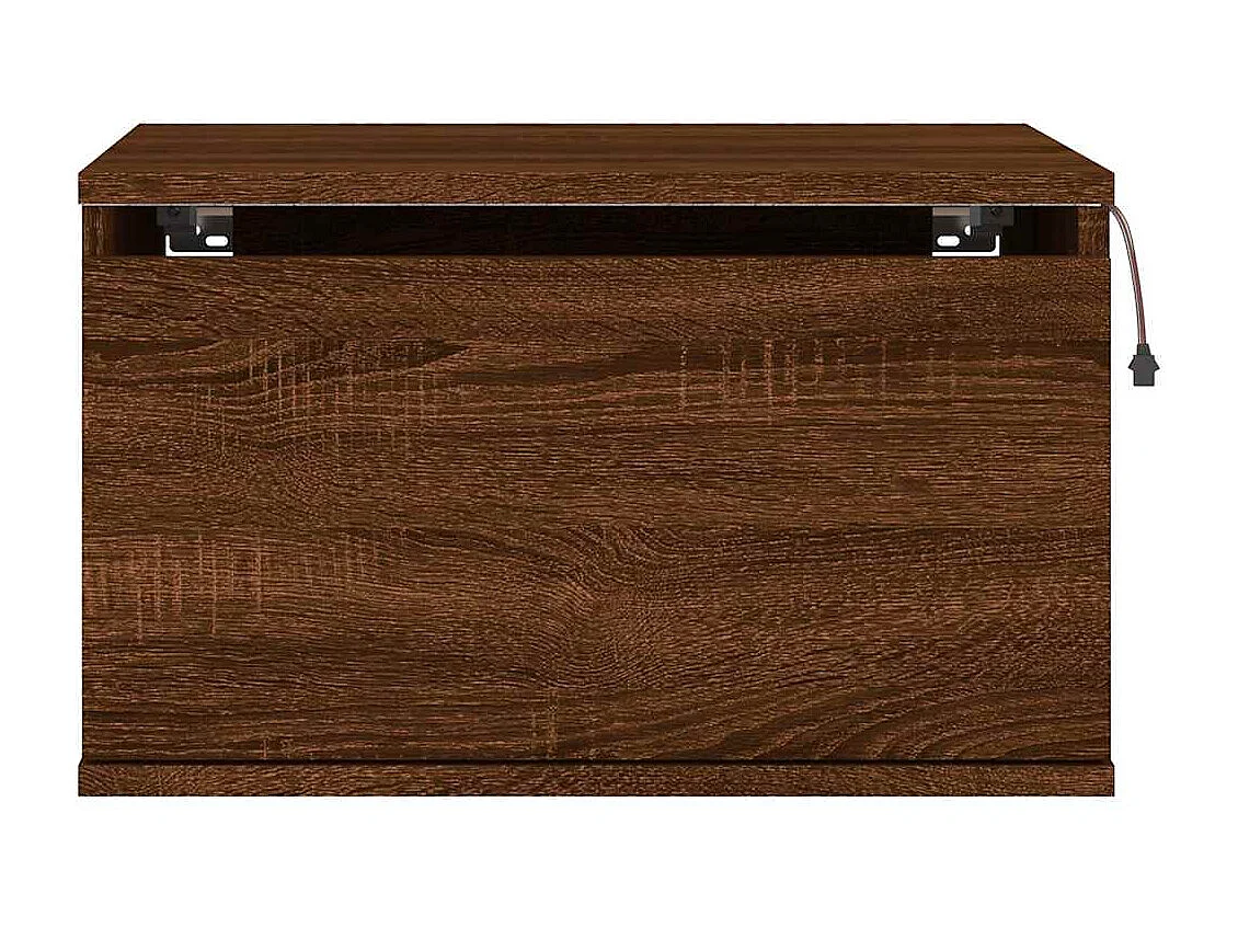 Mesitas de noche | Mesilla de noche de pared con luces LED 2 unidades roble marrón