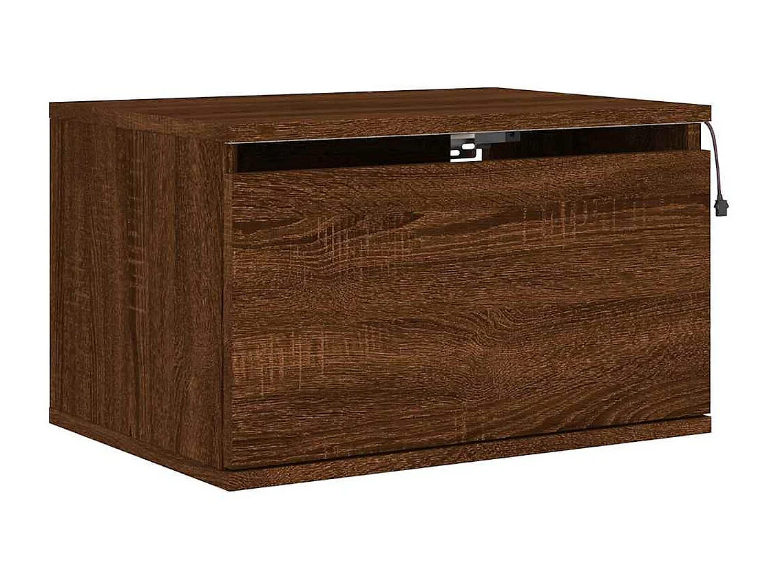 Mesitas de noche | Mesilla de noche de pared con luces LED 2 unidades roble marrón