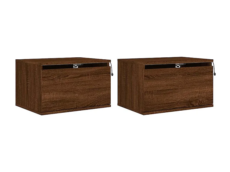 Lot de 2 Tables de chevet suspendue avec Éclairage LED chêne marron