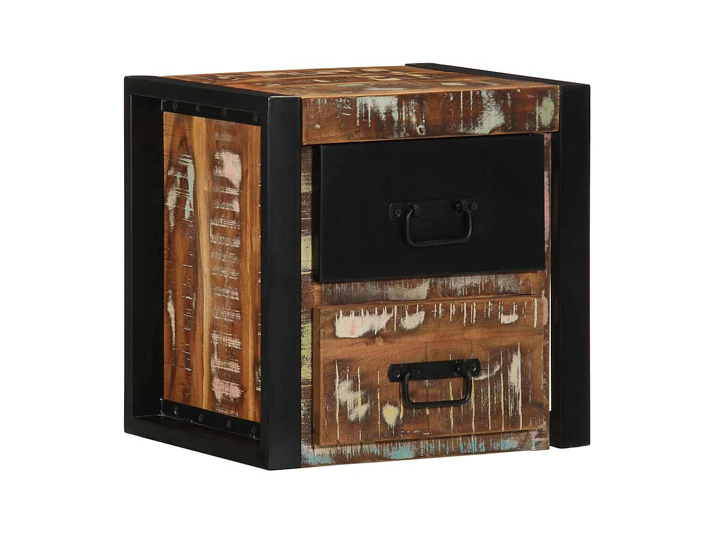 Mesilla de noche | Mesita de noche multicolor 40x35x40 cm madera maciza reciclada