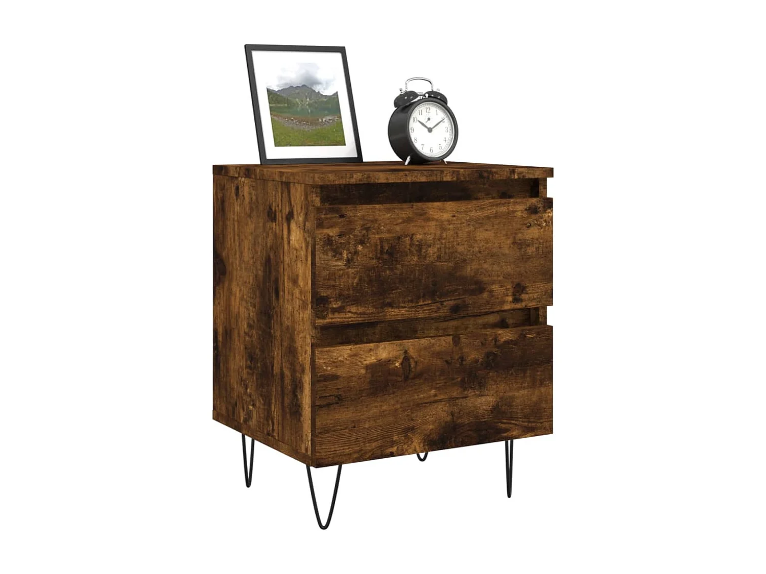 Nachttisch 2er Set-Beistelltisch-Nachttischkommode Räuchereiche 40x35x50 cm Holzwerkstoff SHL26126